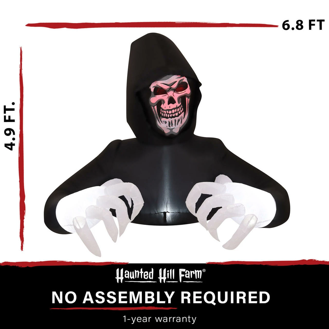 Fraser Hill Farm Haunted Hill Farm 4.9-Ft. Inflatable Pre-Lit Grim Reaper - Image 4