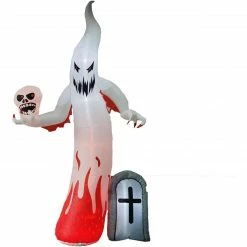 Fraser Hill Farm Haunted Hill Farm 9-Ft. Inflatable Pre-Lit Ghost With Skull And Tombstone