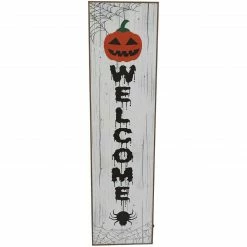 Fraser Hill Farm 45-In. WELCOME Halloween Porch Leaner Sign With LED Lights, Outdoor Porch Decoration, White
