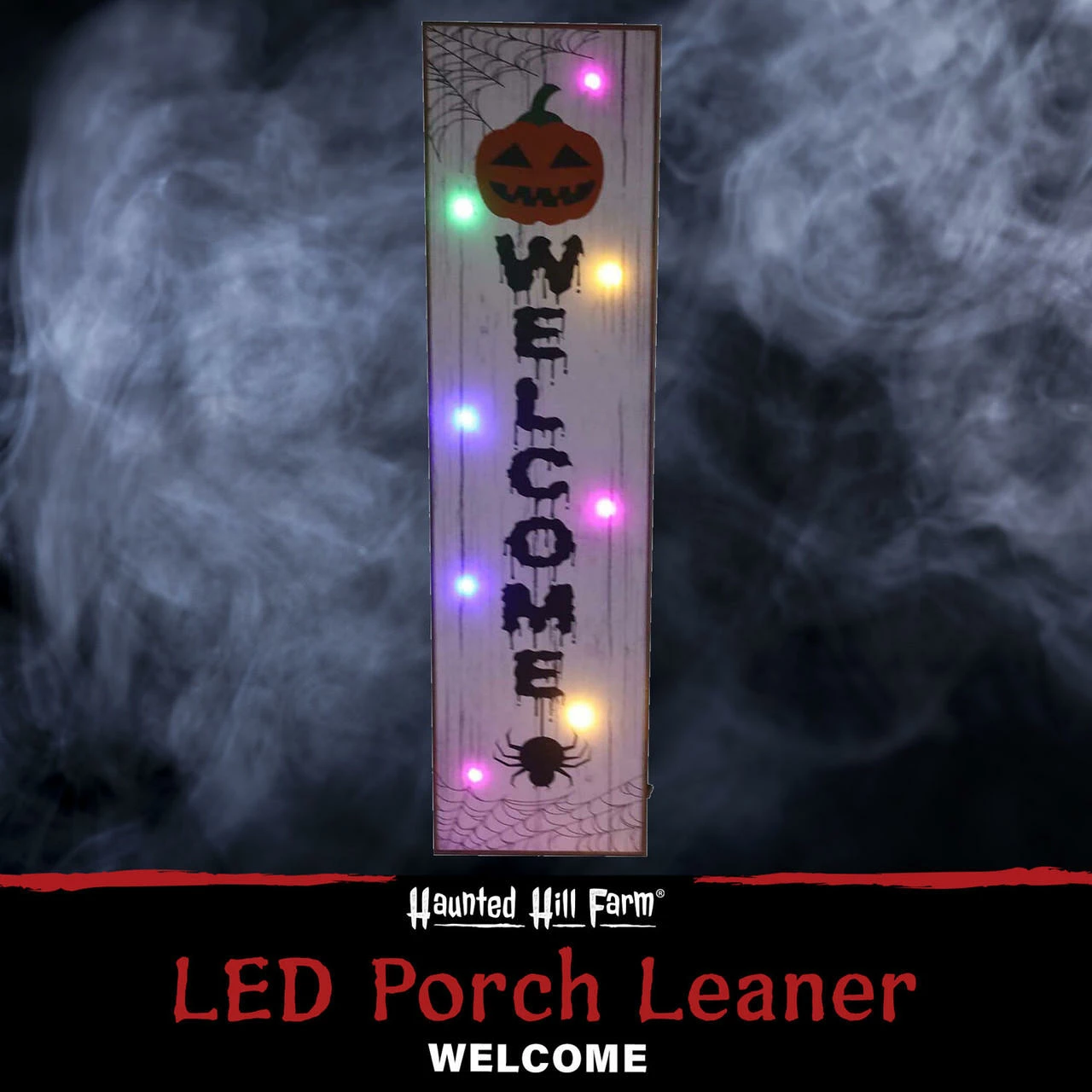 Fraser Hill Farm 45-In. WELCOME Halloween Porch Leaner Sign With LED Lights, Outdoor Porch Decoration, White - Image 2