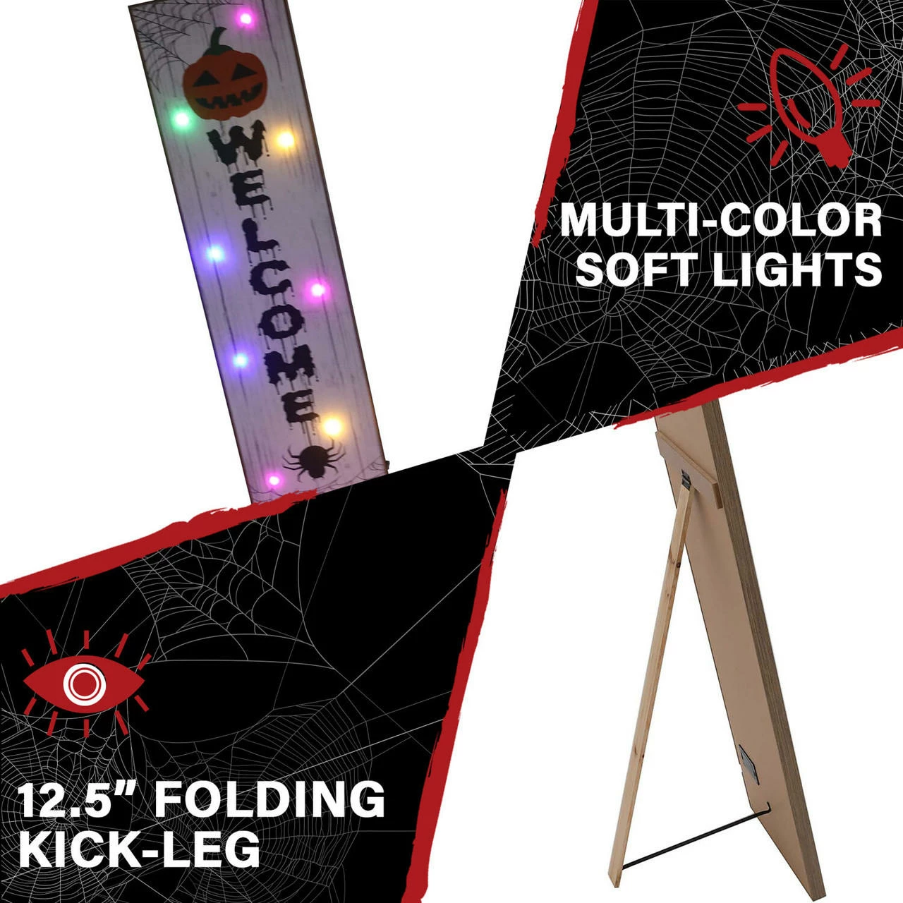 Fraser Hill Farm 45-In. WELCOME Halloween Porch Leaner Sign With LED Lights, Outdoor Porch Decoration, White - Image 5