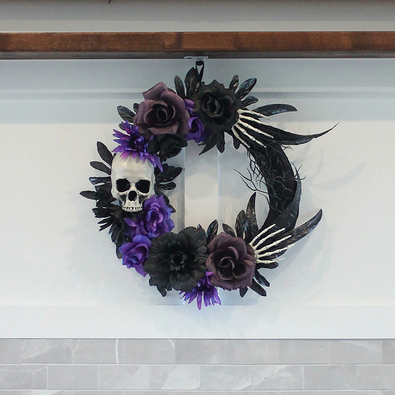Fraser Hill Farm Haunted Hill Farm 17-In. Flower And Skull Wreath, Halloween Door Or Wall Decoration, Purple-Black - Image 7
