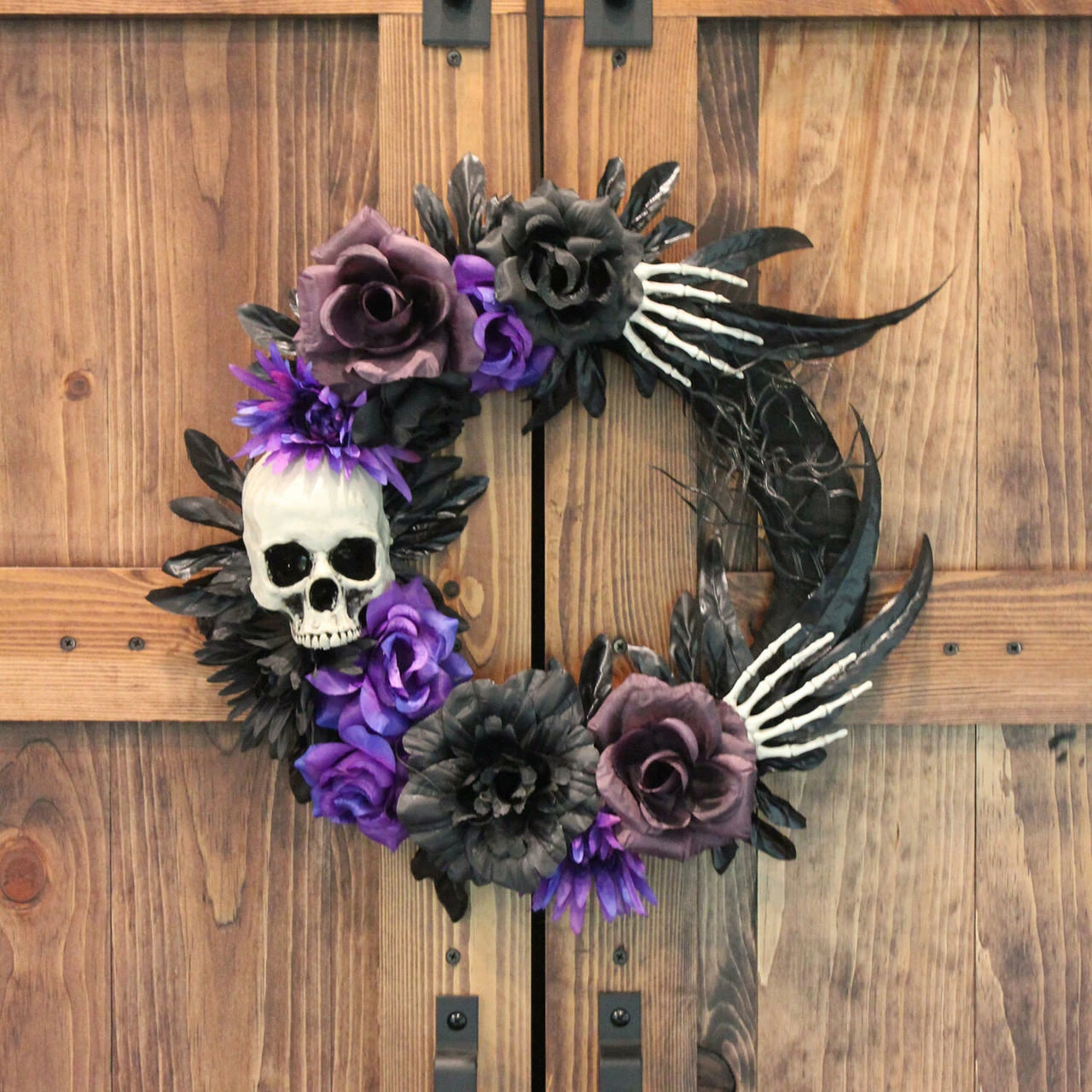 Fraser Hill Farm Haunted Hill Farm 17-In. Flower And Skull Wreath, Halloween Door Or Wall Decoration, Purple-Black - Image 8