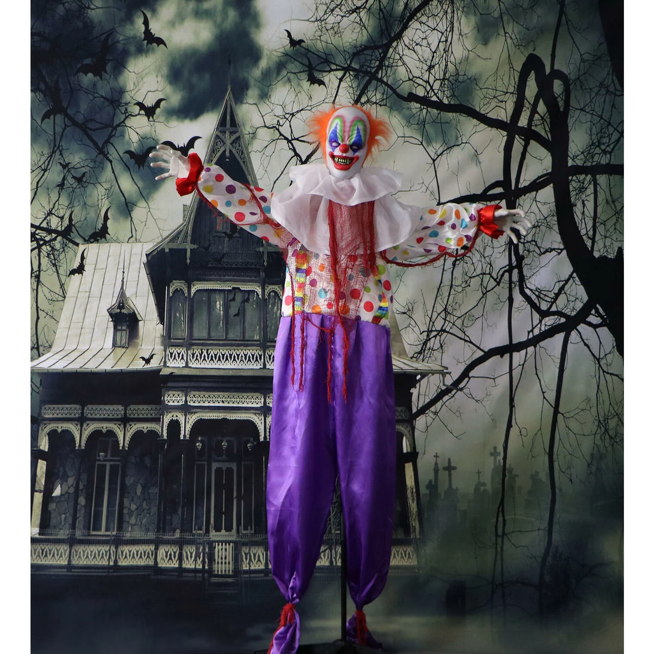 Fraser Hill Farm Haunted Hill Farm 65-In. Scary Talking Clown Prop With Flashing Red Eyes, Indoor Or Covered Outdoor Halloween Decoration, Battery-Operated, HHCLOWN-1FLA - Image 13