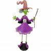 Fraser Hill Farm Haunted Hill Farm 28-In. Iron Witch Holding Broomstick With Removable Lawn Stake, Indoor Or Outdoor Halloween Decoration