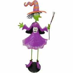 Fraser Hill Farm Haunted Hill Farm 28-In. Iron Witch Holding Broomstick With Removable Lawn Stake, Indoor Or Outdoor Halloween Decoration