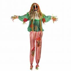 Fraser Hill Farm Life-Size Poseable Animatronic Scarecrow Clown With Flashing Eyes (Burlap)