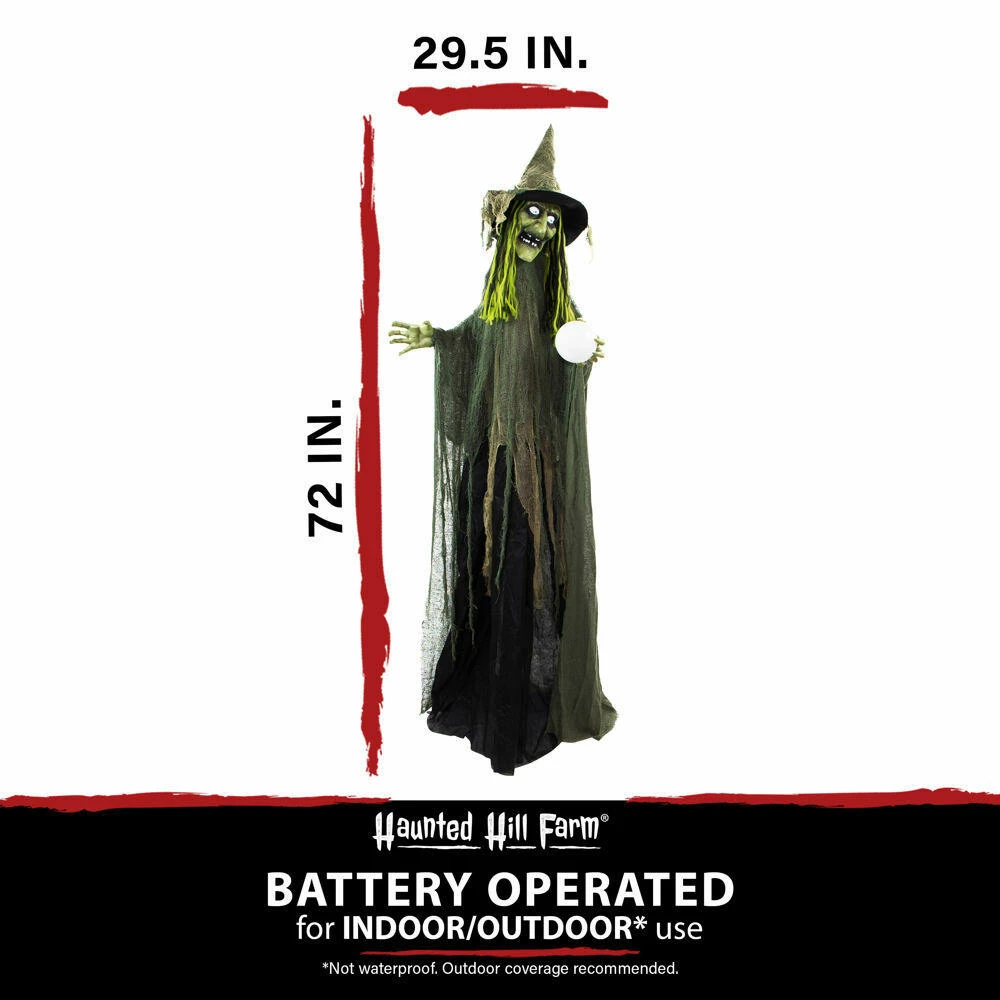Fraser Hill Farm Haunted Hill Farm 6-Ft. Buella The Animated Fortune-Telling Witch, Indoor Or Covered Outdoor Halloween Decoration, Battery Operated - Image 6