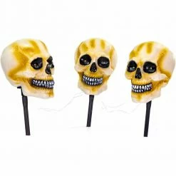 Fraser Hill Farm Haunted Hill Farm 3-Piece Talking Skull Lawn Stakes With Flashing Eyes And Spooky Sounds, Outdoor Halloween Decoration, Battery Operated