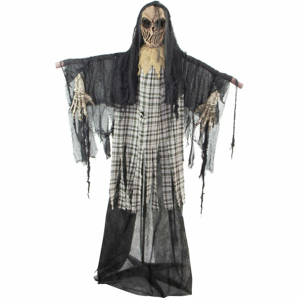 Fraser Hill Farm Haunted Hill Farm 70-In. Charles The Animated Scarecrow Reaper, Indoor Or Covered Outdoor Halloween Decoration, Battery Operated