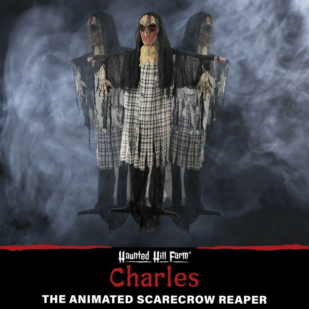 Fraser Hill Farm Haunted Hill Farm 70-In. Charles The Animated Scarecrow Reaper, Indoor Or Covered Outdoor Halloween Decoration, Battery Operated - Image 2