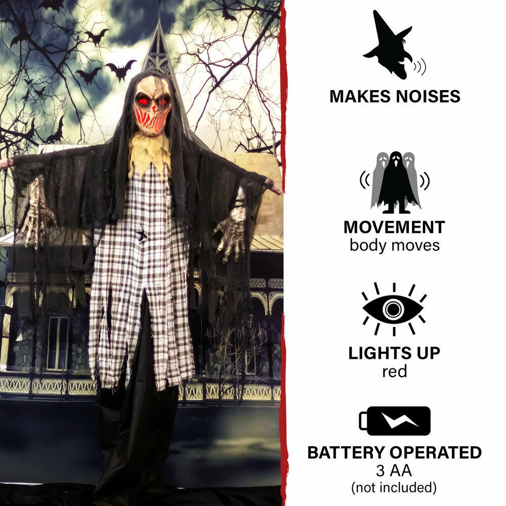 Fraser Hill Farm Haunted Hill Farm 70-In. Charles The Animated Scarecrow Reaper, Indoor Or Covered Outdoor Halloween Decoration, Battery Operated - Image 3