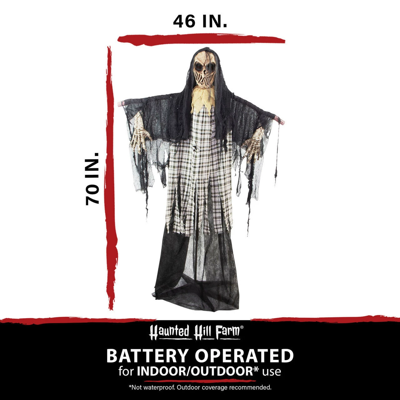 Fraser Hill Farm Haunted Hill Farm 70-In. Charles The Animated Scarecrow Reaper, Indoor Or Covered Outdoor Halloween Decoration, Battery Operated - Image 5