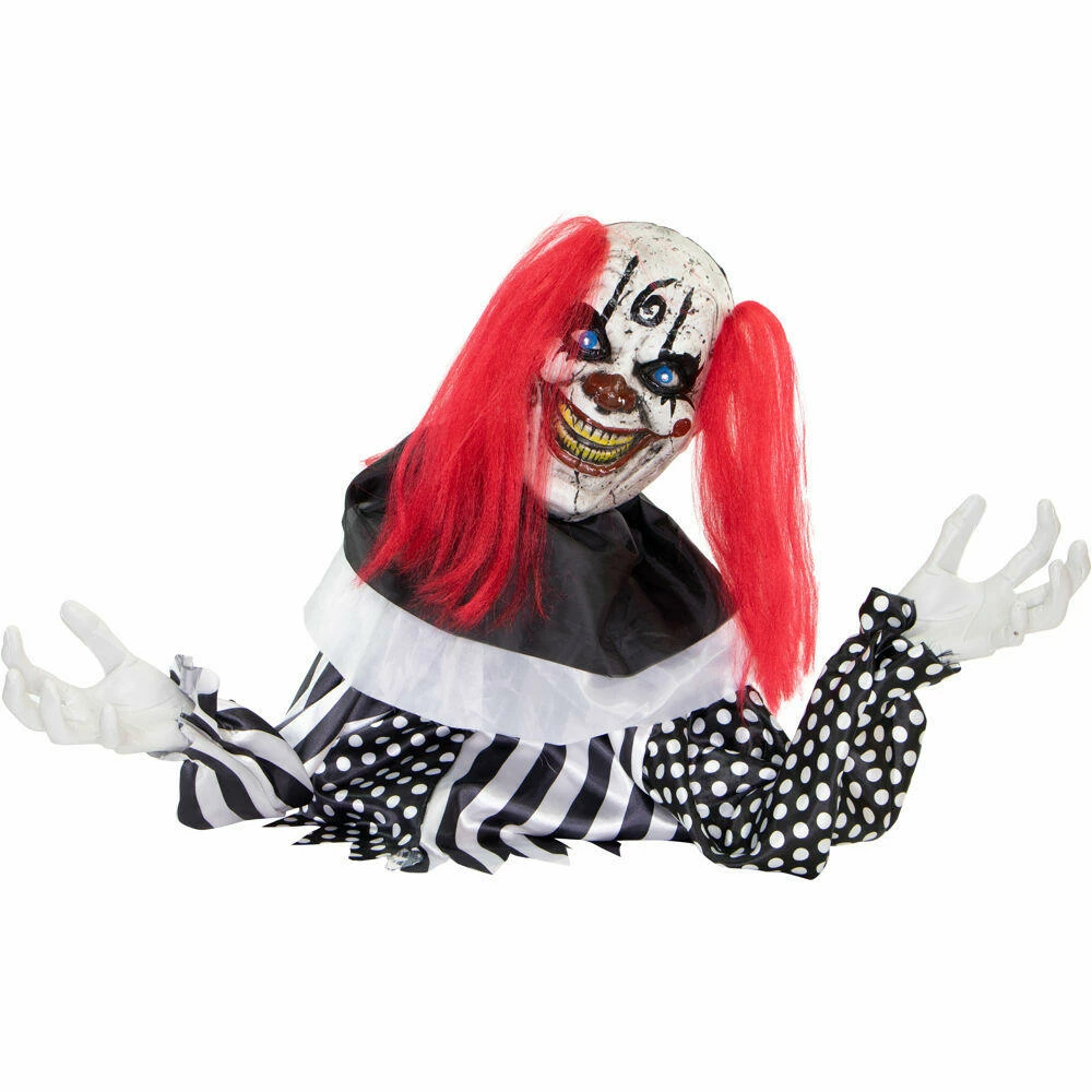 Fraser Hill Farm Haunted Hill Farm 18-In. Buggy The Animated Groundbreaker Clown, Indoor Or Covered Outdoor Halloween Decoration, Battery Operated