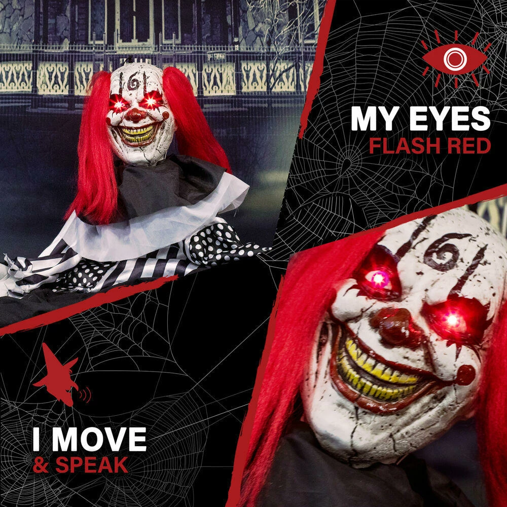 Fraser Hill Farm Haunted Hill Farm 18-In. Buggy The Animated Groundbreaker Clown, Indoor Or Covered Outdoor Halloween Decoration, Battery Operated - Image 4