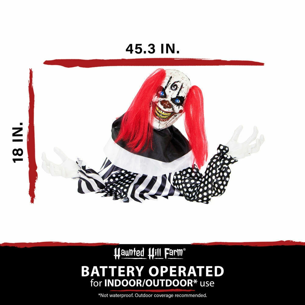 Fraser Hill Farm Haunted Hill Farm 18-In. Buggy The Animated Groundbreaker Clown, Indoor Or Covered Outdoor Halloween Decoration, Battery Operated - Image 5
