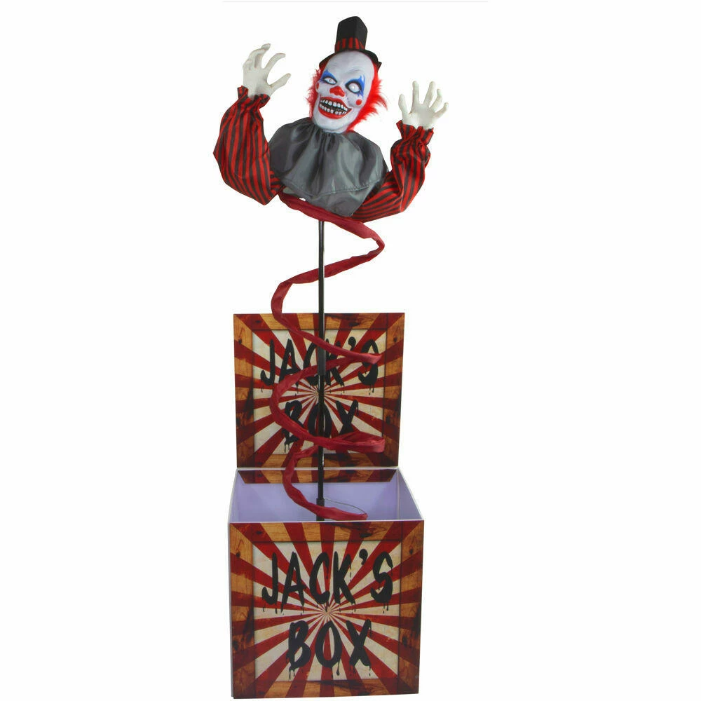 Fraser Hill Farm Haunted Hill Farm 69-In. Jack The Animated Clown In A Box, Indoor Or Covered Outdoor Halloween Decoration, Battery Operated