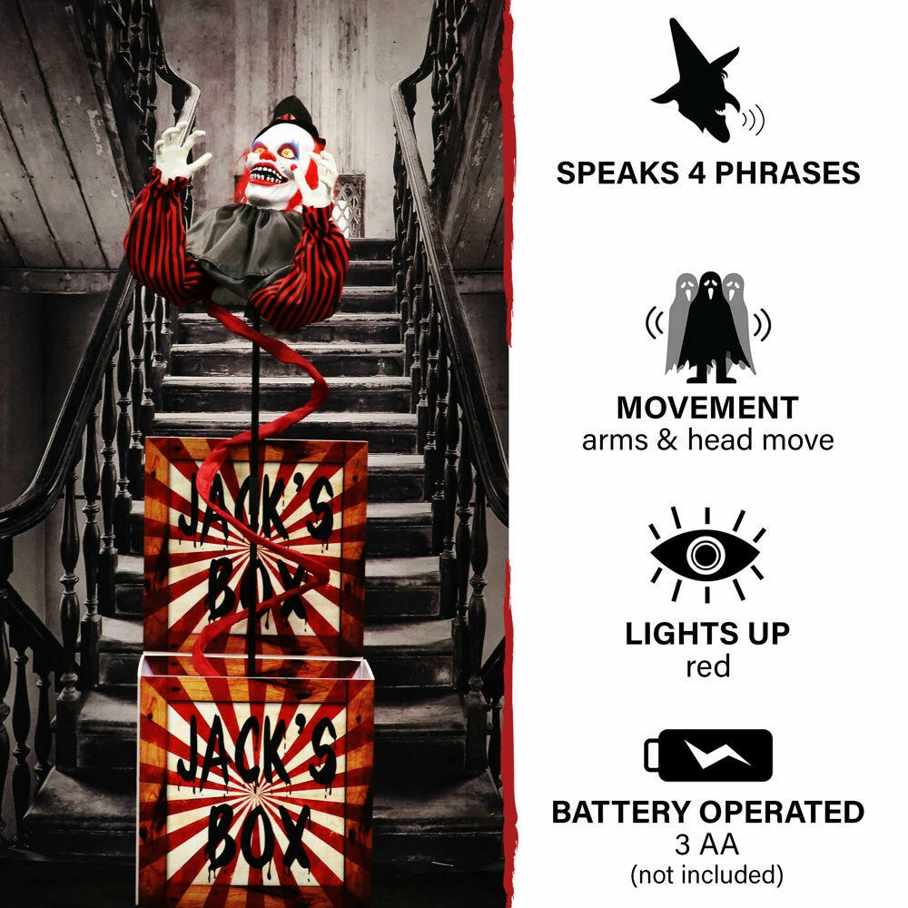 Fraser Hill Farm Haunted Hill Farm 69-In. Jack The Animated Clown In A Box, Indoor Or Covered Outdoor Halloween Decoration, Battery Operated - Image 3