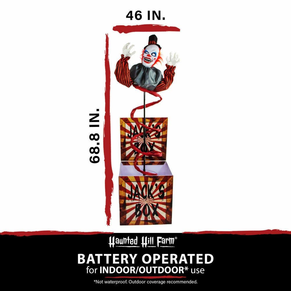 Fraser Hill Farm Haunted Hill Farm 69-In. Jack The Animated Clown In A Box, Indoor Or Covered Outdoor Halloween Decoration, Battery Operated - Image 5