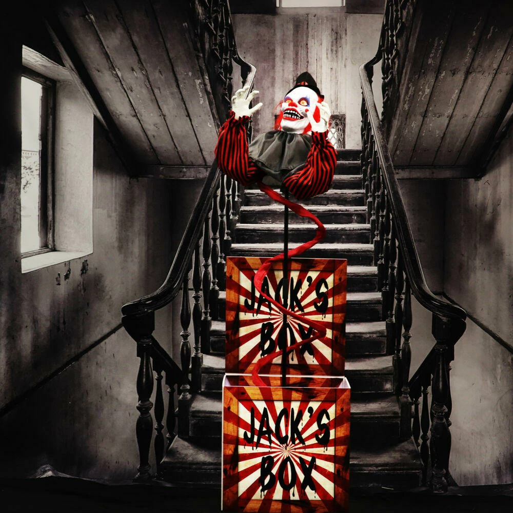 Fraser Hill Farm Haunted Hill Farm 69-In. Jack The Animated Clown In A Box, Indoor Or Covered Outdoor Halloween Decoration, Battery Operated - Image 8