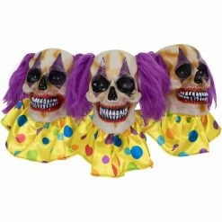Fraser Hill Farm Haunted Hill Farm 3-Piece Clown Skull Lawn Stakes With Flickering Eyes And Spooky Sounds, Outdoor Halloween Decoration, Battery Operated