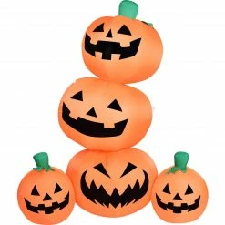 Fraser Hill Farm 6-Ft. Inflatable Pre-Lit Stacked Pumpkin Jack-O-Lantern Decoration