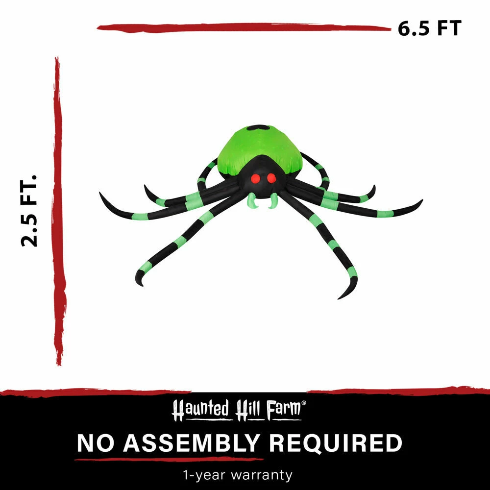 Fraser Hill Farm Haunted Hill Farm 6.5-Ft. Inflatable Pre-Lit Black And Green Spider - Image 2