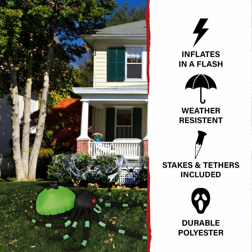 Fraser Hill Farm Haunted Hill Farm 6.5-Ft. Inflatable Pre-Lit Black And Green Spider - Image 3