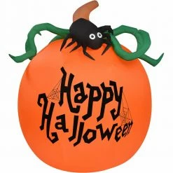 Fraser Hill Farm Haunted Hill Farm 3.2-Ft. Inflatable Pre-Lit Pumpkin Happy Halloween Sign, HIPUMPKIN031-L