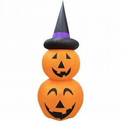 Fraser Hill Farm 10-ft. Halloween Inflatable Stacked Pumpkin Duo With Black Hat & Lights