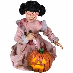 Fraser Hill Farm Haunted Hill Farm Lunging Pumpkin Carver By Tekky, Indoor Or Covered Outdoor Premium Halloween Animatronic, Plug-In Or Battery Operated