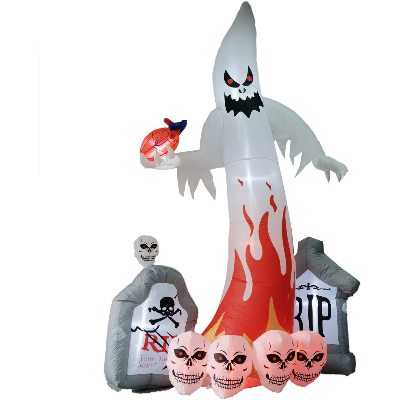 Fraser Hill Farm Haunted Hill Farm 9-Ft. Inflatable Pre-Lit Ghost With Heart And Tombstones