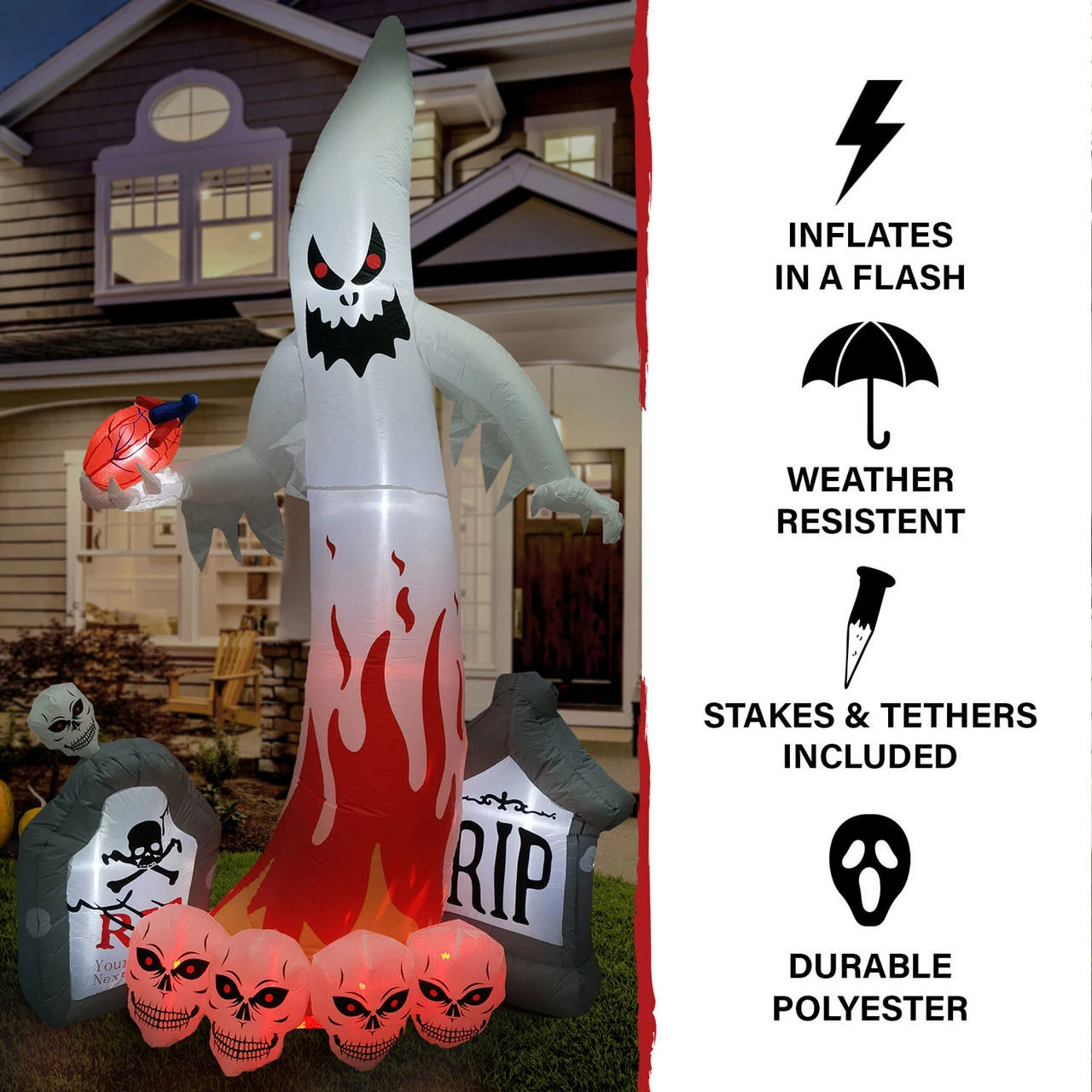 Fraser Hill Farm Haunted Hill Farm 9-Ft. Inflatable Pre-Lit Ghost With Heart And Tombstones - Image 2