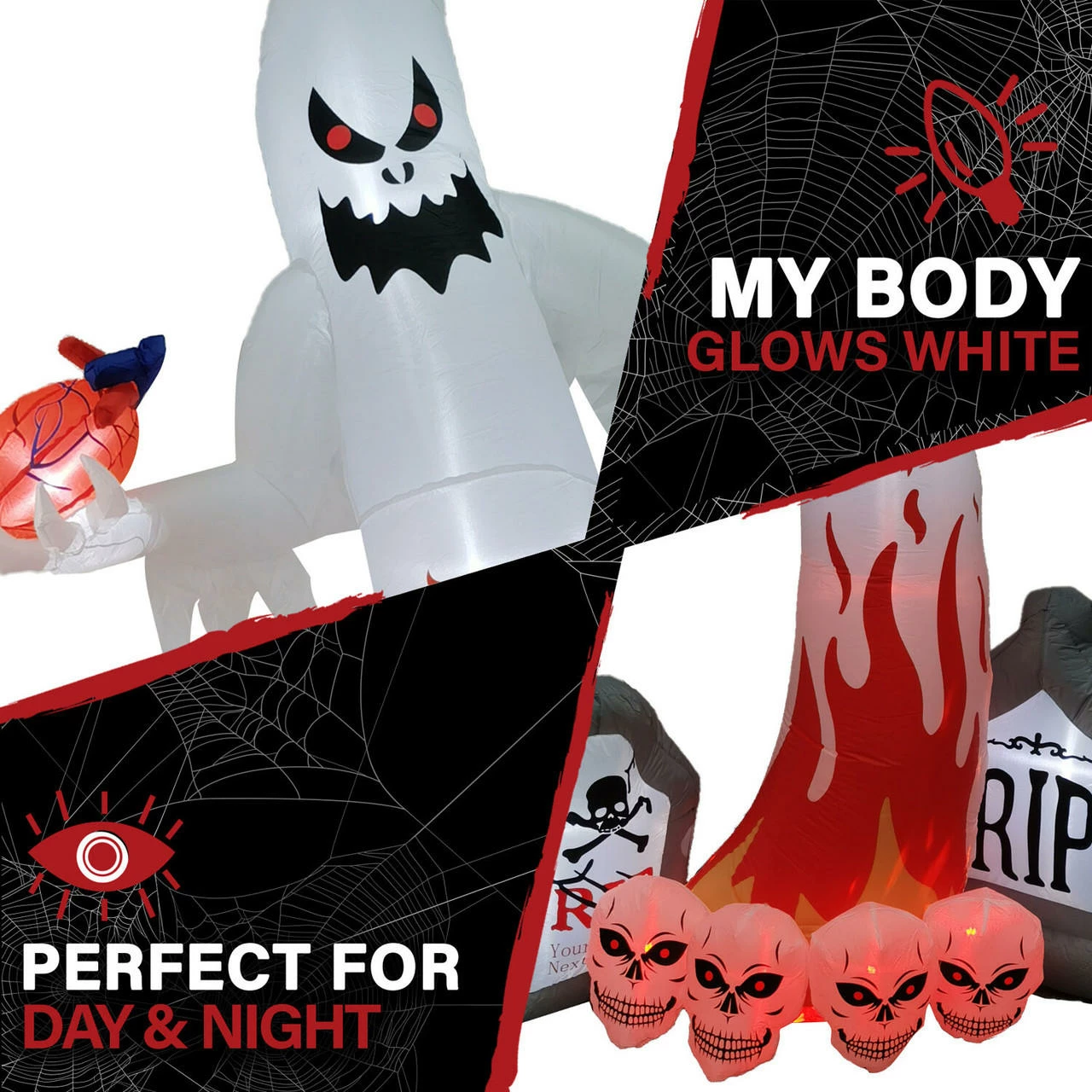 Fraser Hill Farm Haunted Hill Farm 9-Ft. Inflatable Pre-Lit Ghost With Heart And Tombstones - Image 3