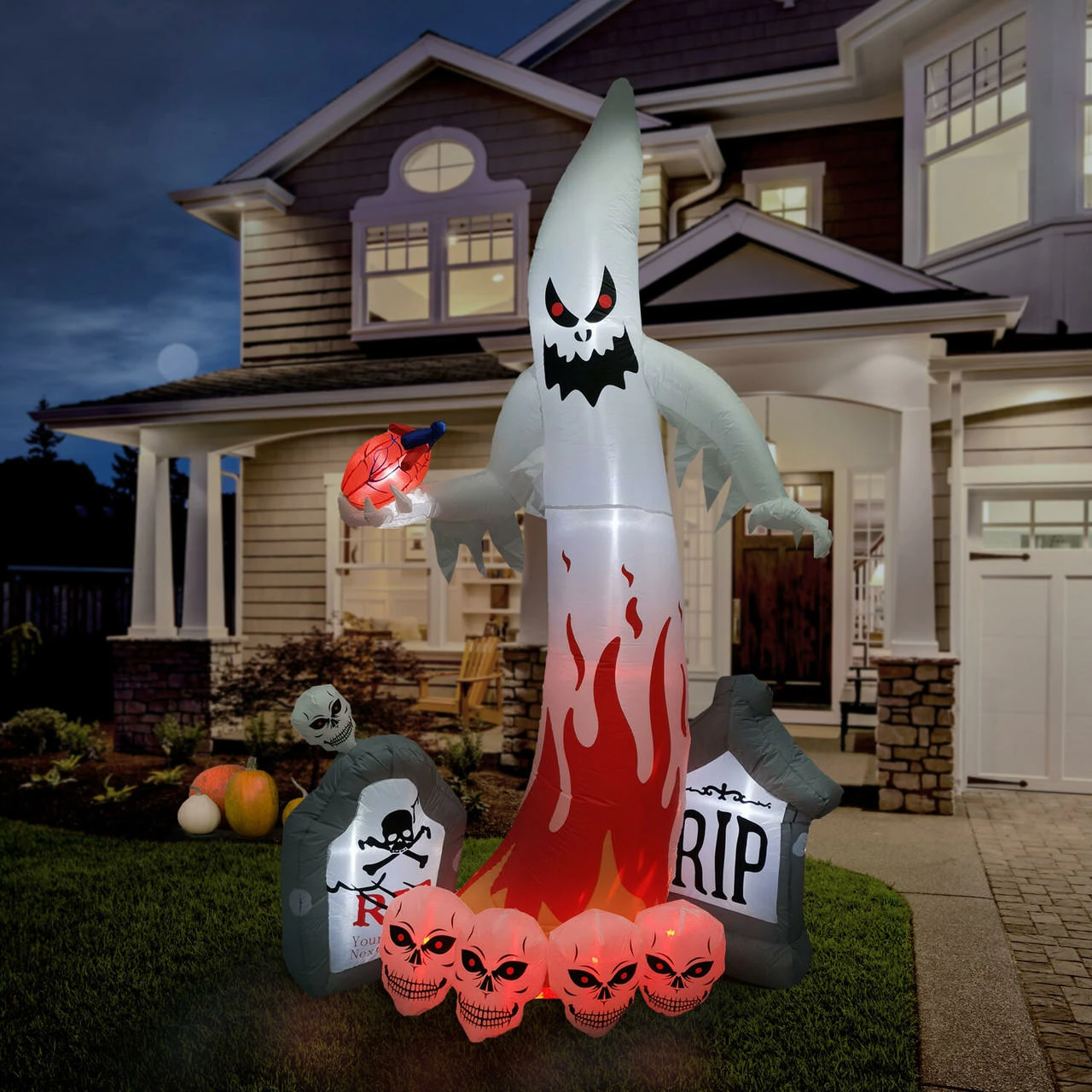 Fraser Hill Farm Haunted Hill Farm 9-Ft. Inflatable Pre-Lit Ghost With Heart And Tombstones - Image 9