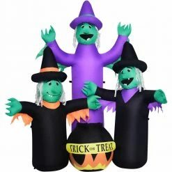 Fraser Hill Farm Haunted Hill Farm 6-Ft. Inflatable Pre-Lit Brewing Witch Trio With Cauldron