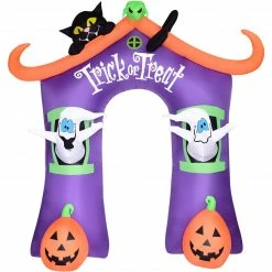 Fraser Hill Farm 9-Ft. Inflatable Pre-Lit Trick Or Treat Walkway Arch With Black Cat, Jack-O-Lantern, And Ghost