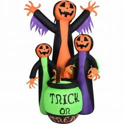 Fraser Hill Farm Haunted Hill Farm 7-Ft. Inflatable Pre-Lit Brewing Pumpkin Jack-O-Lantern Trio W/ Cauldron