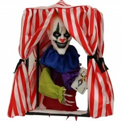 Fraser Hill Farm Haunted Hill Farm 19-In. Hanging Animated Clown In A Circus Tent, Indoor Or Covered Outdoor Halloween Decoration, Battery-Operated, Crimson
