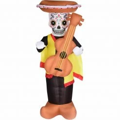 Fraser Hill Farm Haunted Hill Farm 8-Ft. Inflatable Pre-Lit Day Of The Dead Calaca With Guitar