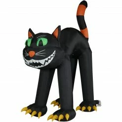 Fraser Hill Farm 10-Ft. Halloween Inflatable Green Eyes Black Cat With Lights