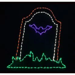 Fraser Hill Farm Haunted Hill Farm Halloween Bat Tombstone LED Light (47 In. X 46 In.)