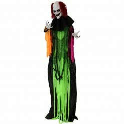 Fraser Hill Farm Haunted Hill Farm 5.8-Ft. Animatronic Clown, Red LED Eyes, Poseable, Battery, Spike