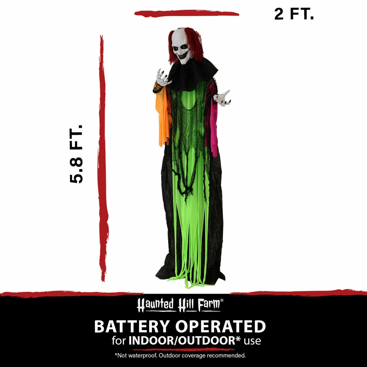 Fraser Hill Farm Haunted Hill Farm 5.8-Ft. Animatronic Clown, Red LED Eyes, Poseable, Battery, Spike - Image 2