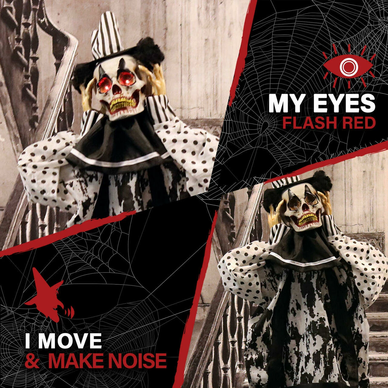 Fraser Hill Farm Haunted Hill Farm 5.75-Ft. Animatronic Clown, Red LED Eyes, Poseable, Battery, Tucker - Image 3