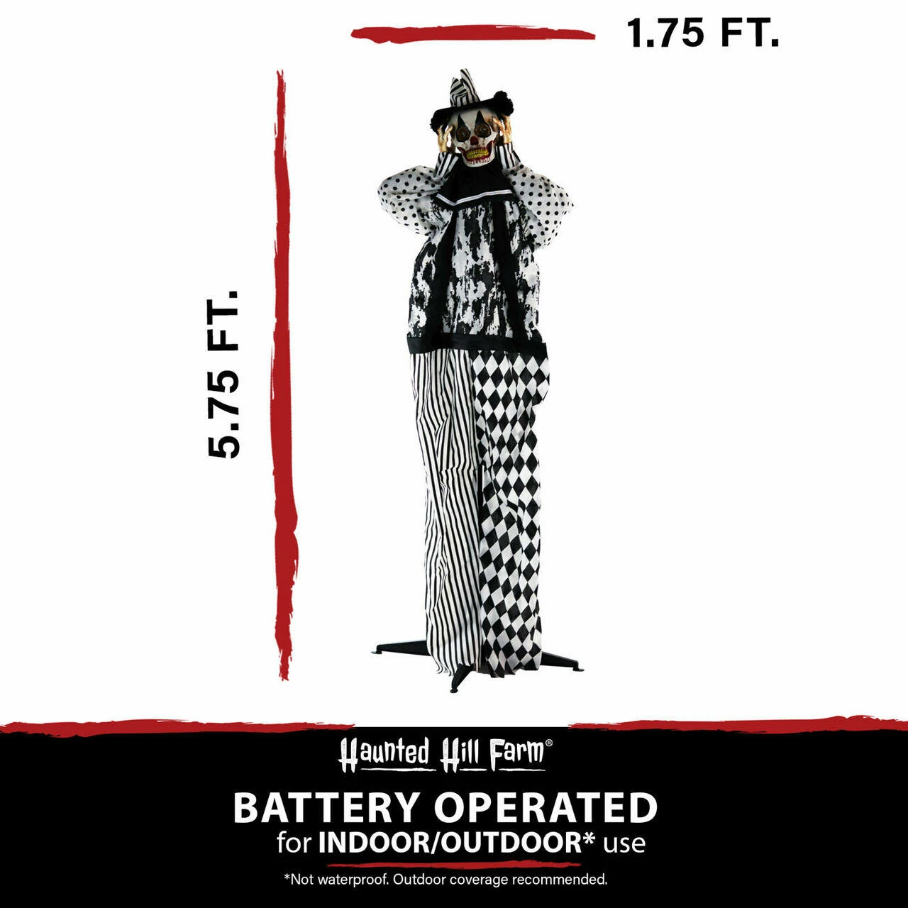 Fraser Hill Farm Haunted Hill Farm 5.75-Ft. Animatronic Clown, Red LED Eyes, Poseable, Battery, Tucker - Image 4