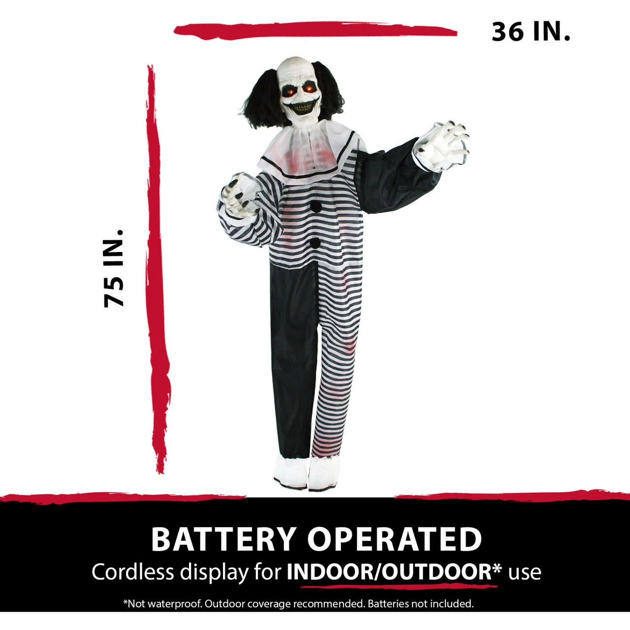 Fraser Hill Farm Life-Size Poseable Animatronic Clown With Red Flashing Eyes (Fester) - Image 8