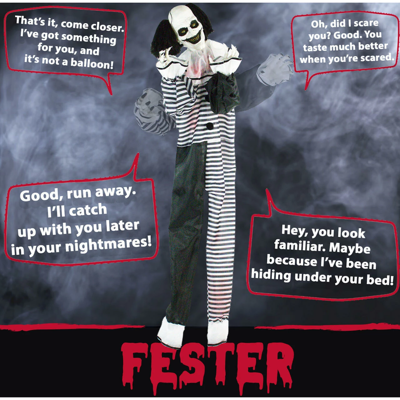 Fraser Hill Farm Life-Size Poseable Animatronic Clown With Red Flashing Eyes (Fester) - Image 9
