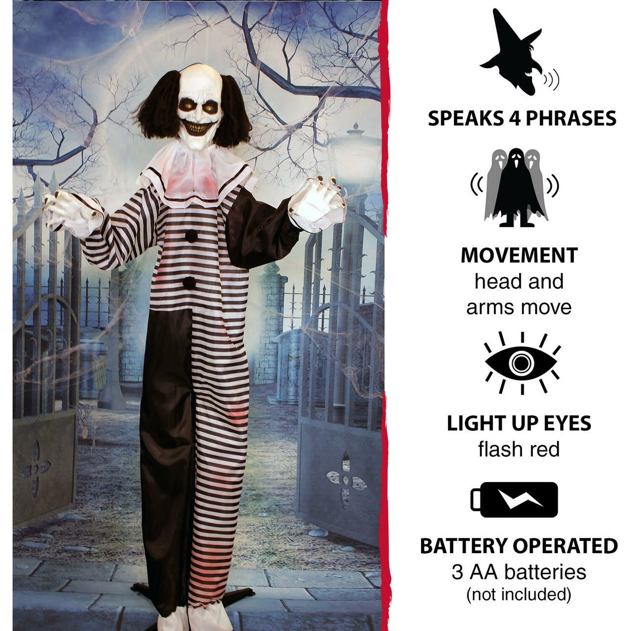Fraser Hill Farm Life-Size Poseable Animatronic Clown With Red Flashing Eyes (Fester) - Image 10