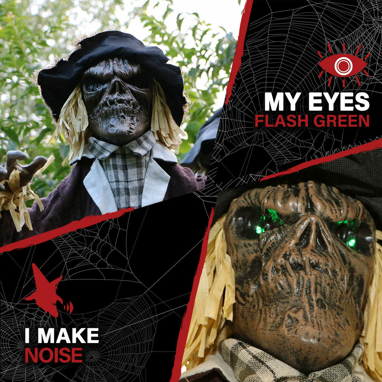 Fraser Hill Farm Haunted Hill Farm 6-ft. Standing Scarecrow, LED Green Eyes, Poseable, Battery, Haywire - Image 2